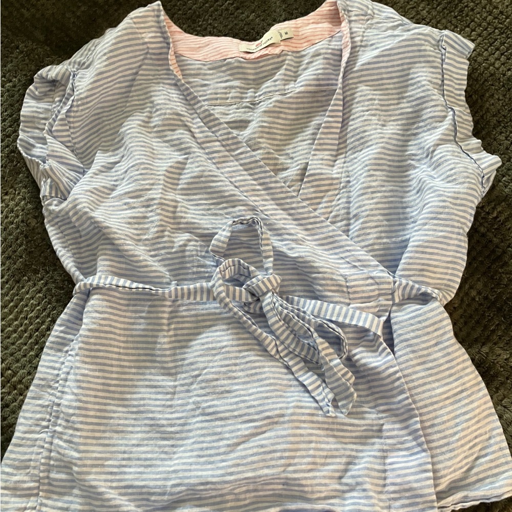 Vineyard Vines 100% Linen Wrap Blouse